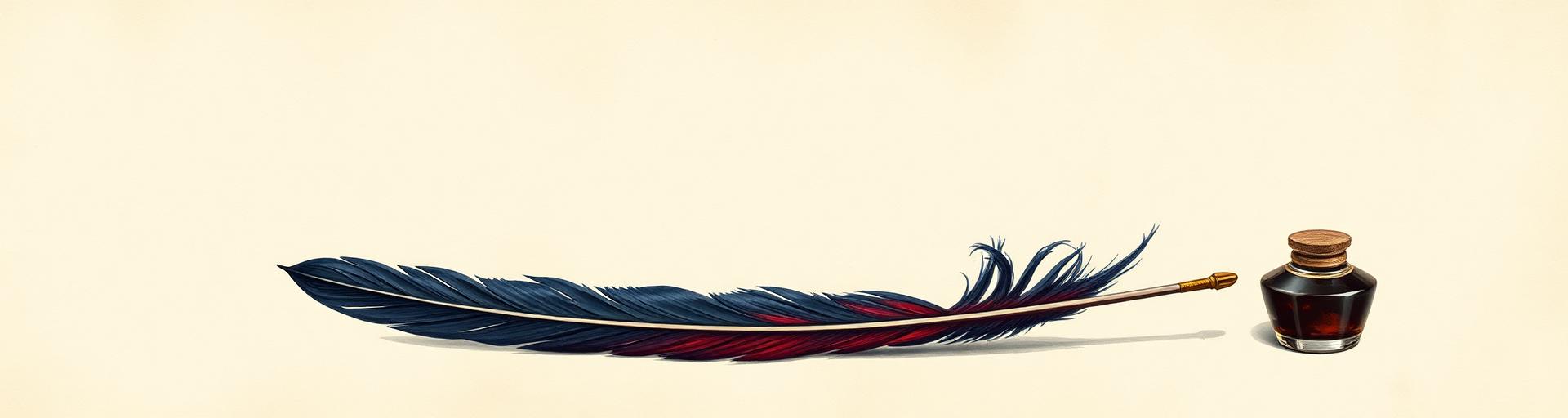 Long feather quill beside ink