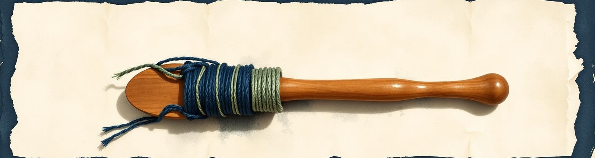 Wooden weaver's shuttle with thread