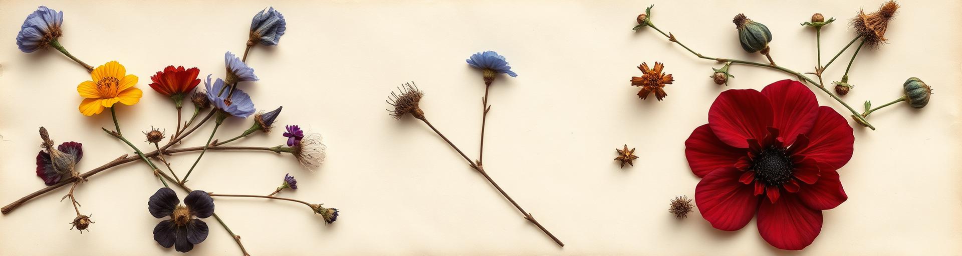 Pressed wildflowers on parchment