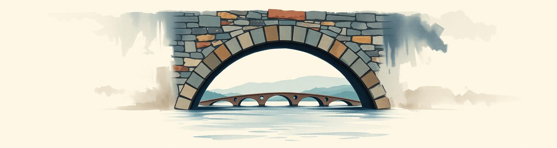 Stone arch bridge over still water