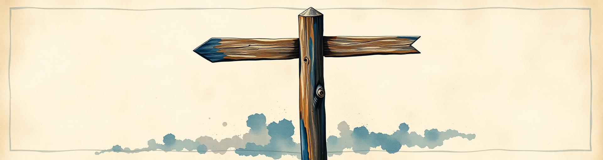 Wooden crossroads signpost