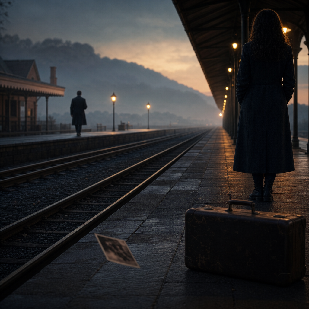 Two people standing apart on an empty railway platform, symbolising memories, relationships and unresolved psychological chapters.