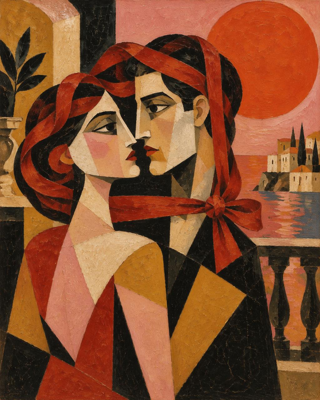 An intimate scene conveys attraction, devotion and the tension between connection and losing oneself inside desire