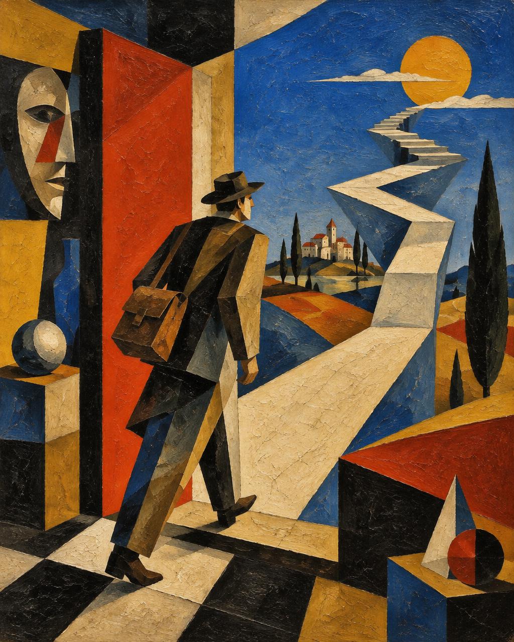A solitary figure stands at an open path or horizon, embodying exploration, longing and the urge to keep moving