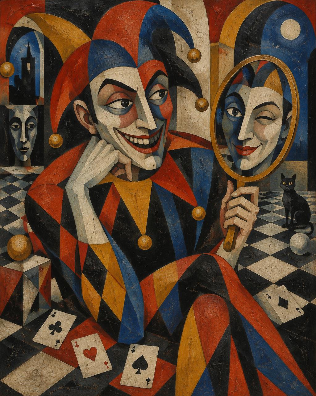 A clever figure uses mirrors, doubles or misdirection to expose hidden truths and disrupt fixed assumptions